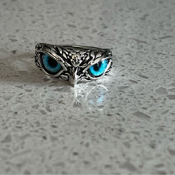 Retro Blue Eye Owl Open Ring, Exaggerated Animal Adjustable Finger Ring - Picture 10 of 12